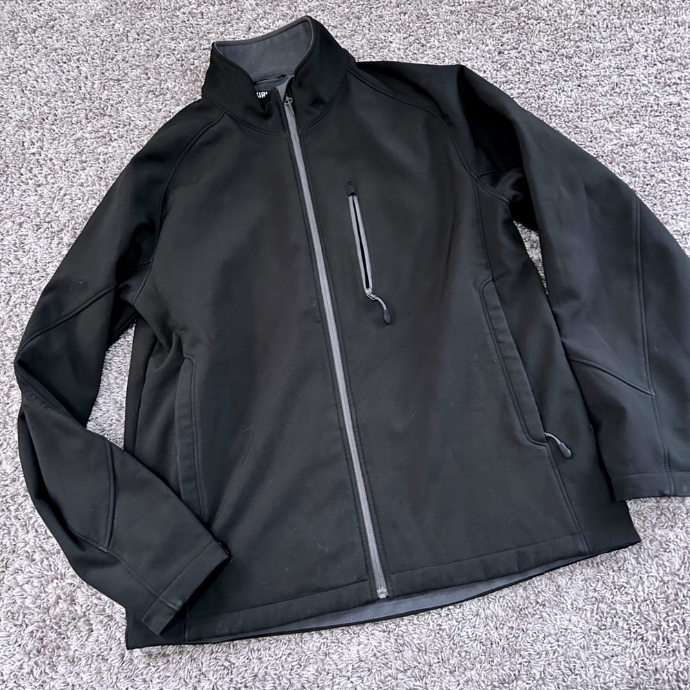 Kirkland Signature Mens Black Softshell Full Zip‎ Fleece Lined Jacket Large